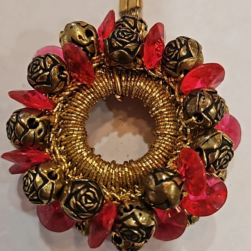 VINTAGE PINK GOLD 3 LAYERS‎ BEADED WITH FLOWERS KEYCHAIN